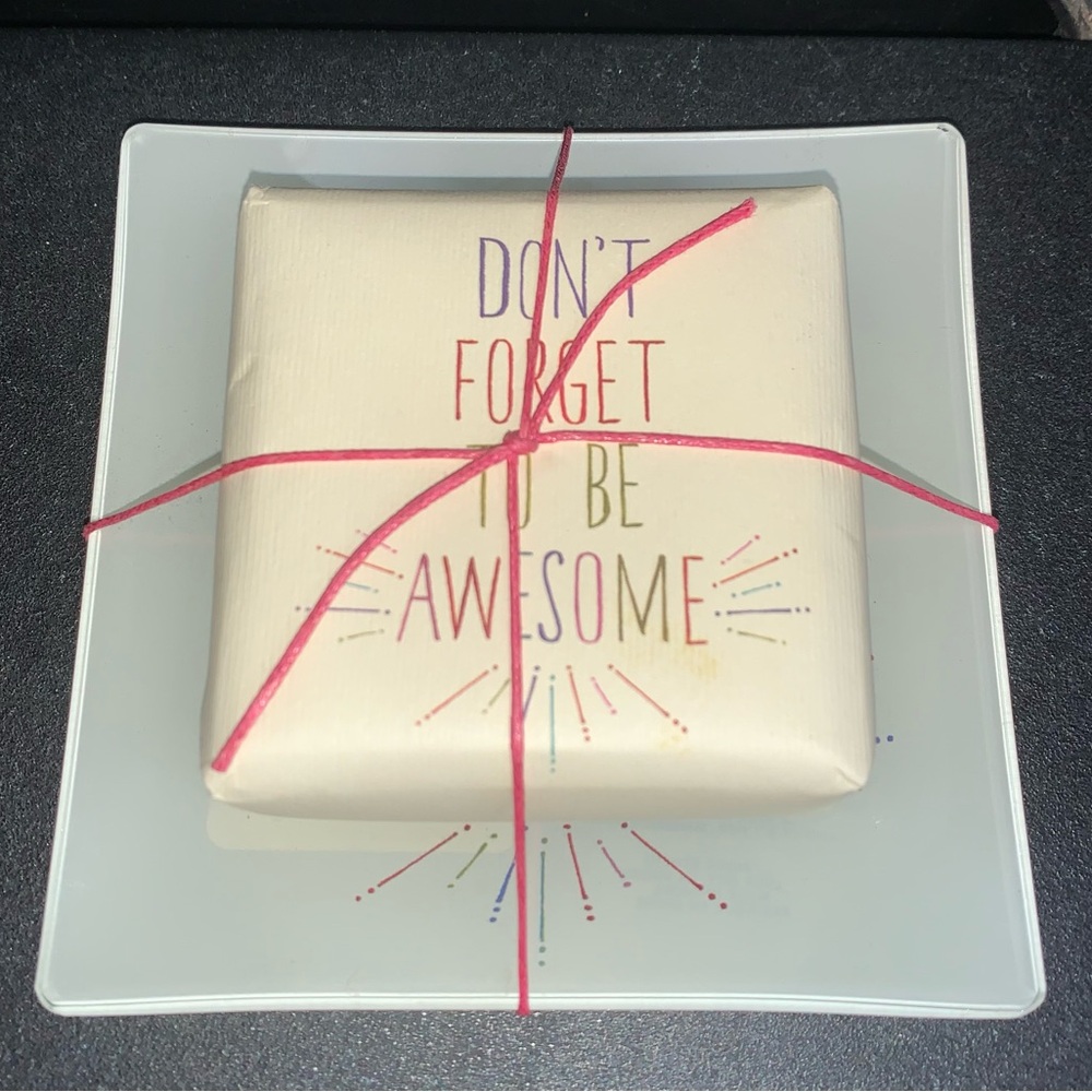 Fringe Studio Don't Forget To Be Awesome Glass Tray & Scented Soap 5 Ounces New